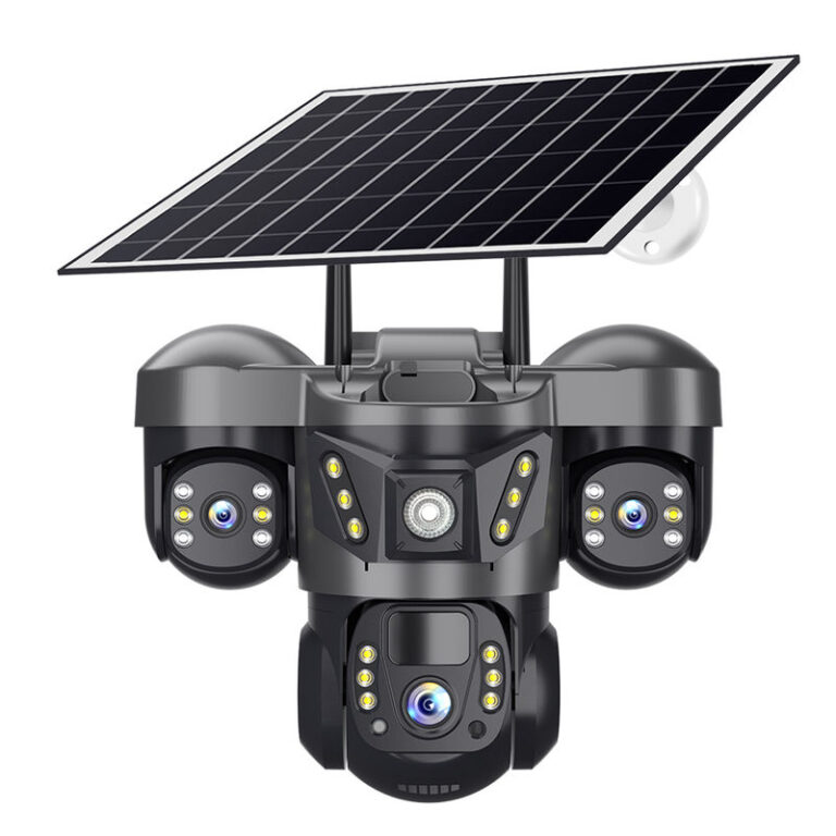 Solar Powered Surveillance Camera 3-Lens 3-Screen Security Camera keencampro.com